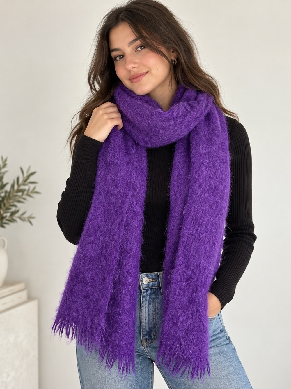 Vintage Kilmahog Scotland Purple Mohair Blanket Scarf Travel Stole Wrap